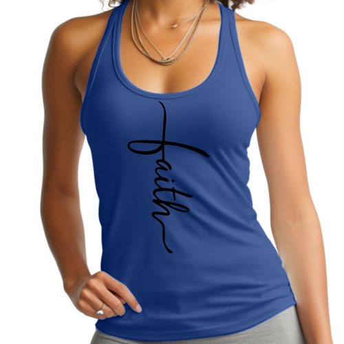 Womens Fitness Tank Top Graphic T-shirt - Faith Script Cross Black