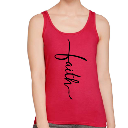Womens Fitness Tank Top Graphic T-shirt - Faith Script Cross Black