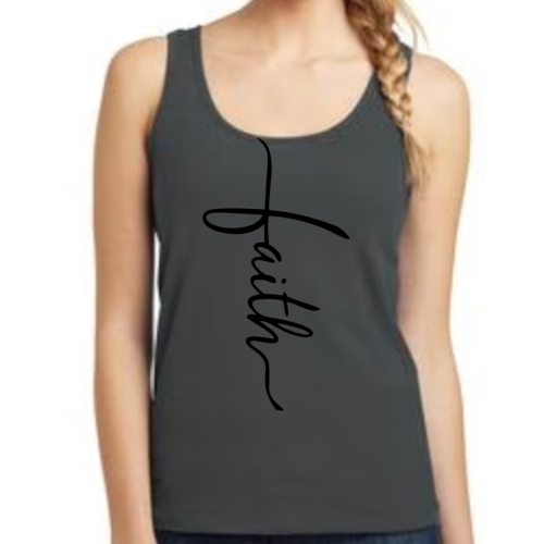 Womens Fitness Tank Top Graphic T-shirt - Faith Script Cross Black