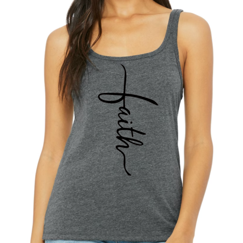 Womens Fitness Tank Top Graphic T-shirt - Faith Script Cross Black