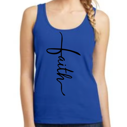 Womens Fitness Tank Top Graphic T-shirt - Faith Script Cross Black