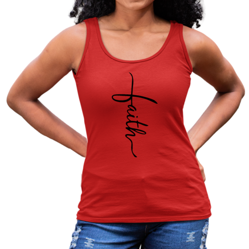 Womens Fitness Tank Top Graphic T-shirt - Faith Script Cross Black