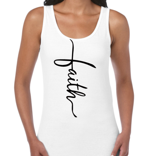 Womens Fitness Tank Top Graphic T-shirt - Faith Script Cross Black