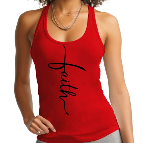 Womens Fitness Tank Top Graphic T-shirt - Faith Script Cross Black