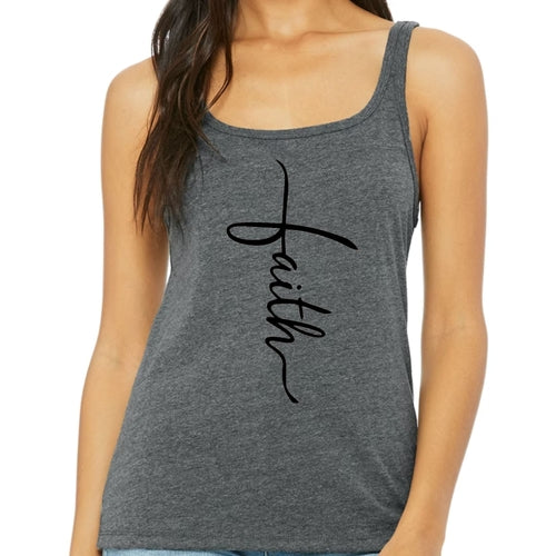 Womens Fitness Tank Top Graphic T-shirt - Faith Script Cross Black