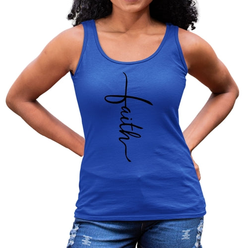 Womens Fitness Tank Top Graphic T-shirt - Faith Script Cross Black