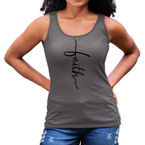 Womens Fitness Tank Top Graphic T-shirt - Faith Script Cross Black