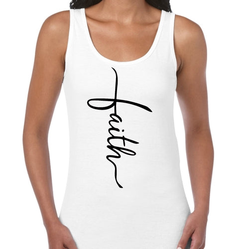 Womens Fitness Tank Top Graphic T-shirt - Faith Script Cross Black